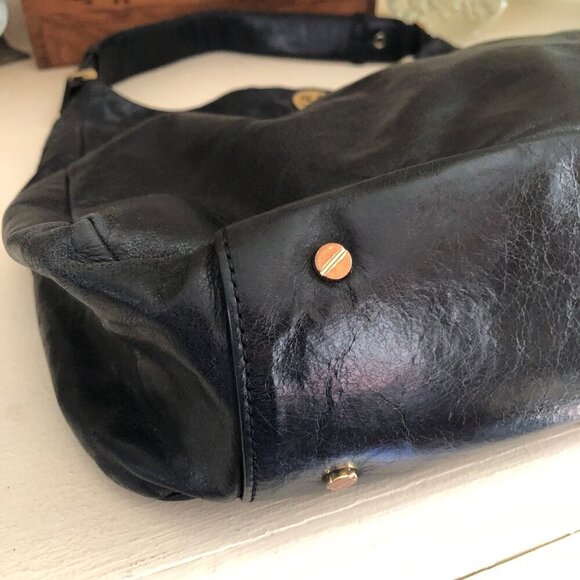 TORY BURCH Hobo Glaze Distressed Soft Black Leather Shoulder Handbag - Picture 10 of 13